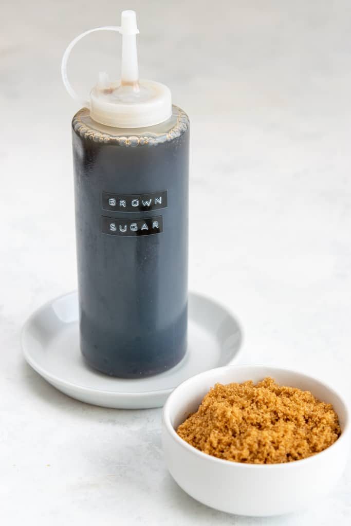 Condiment bottle containing brown sugar syrup.