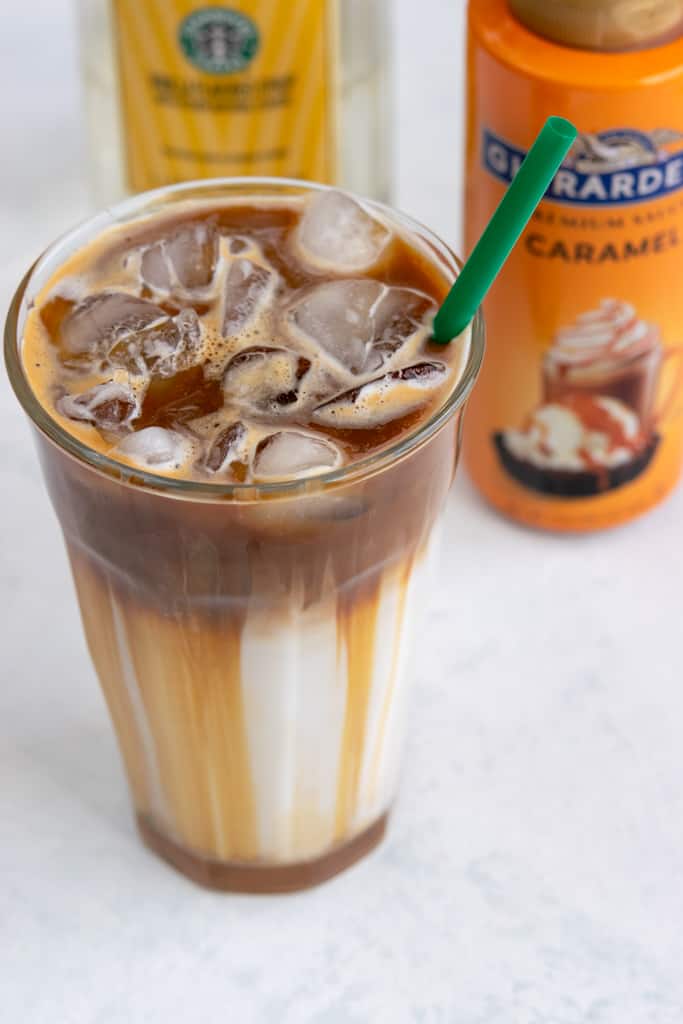 Starbucks vanilla syrup and ghirardelli caramel.