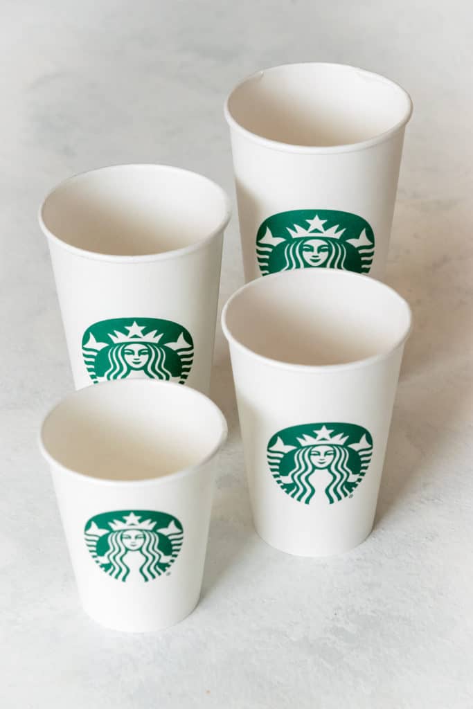 Starbucks cup sizes for drinks.