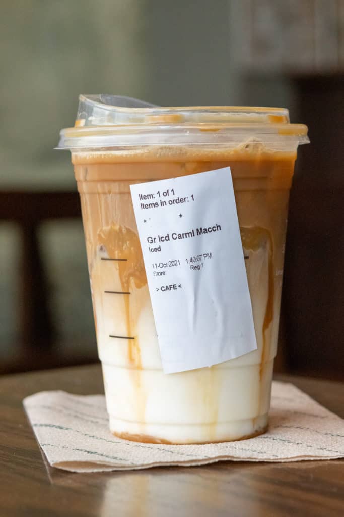 Iced Caramel Macchiato is one of the most popular caramel Starbucks drinks.