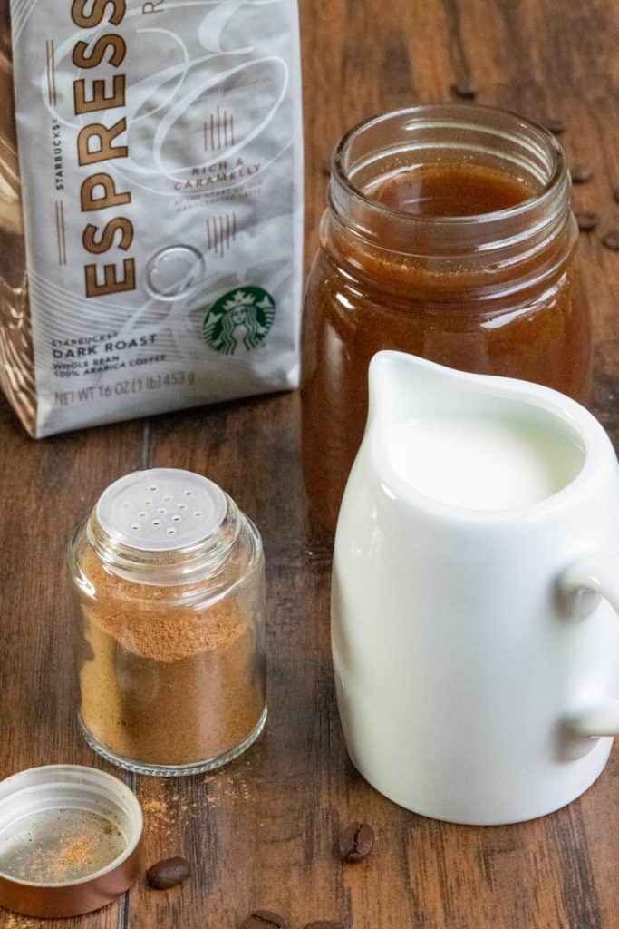 Starbucks espresso beans and pumpkin latte ingredients.