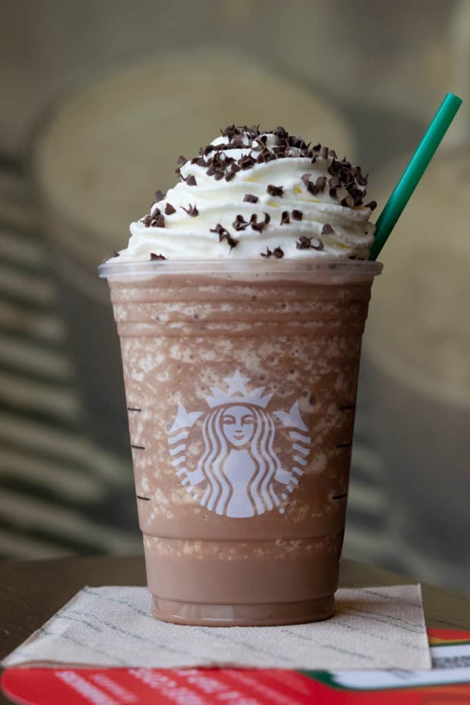 Peppermint Mocha Frappuccino at Starbucks.