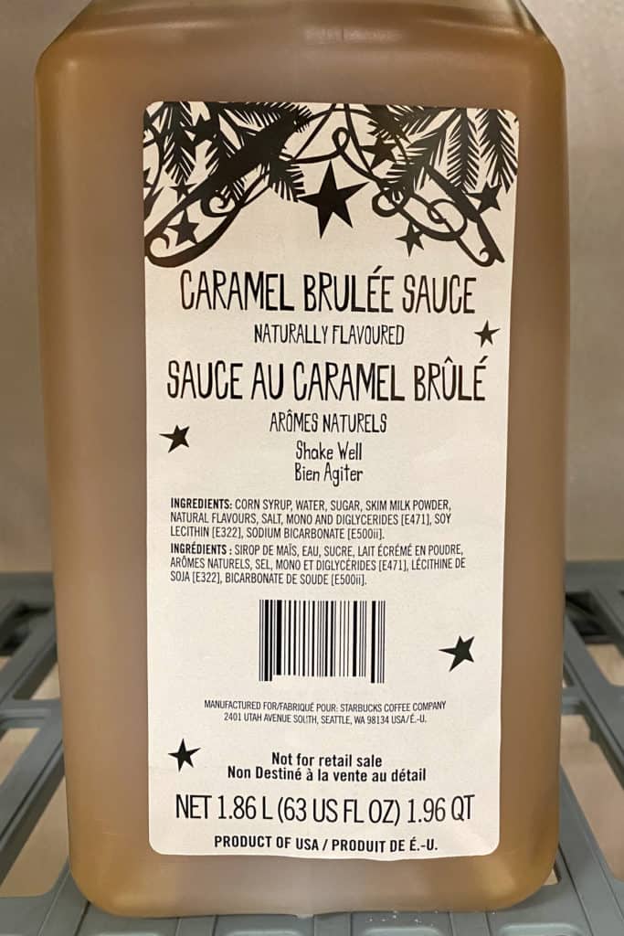 Bottle of Starbucks Caramel Brulee sauce.