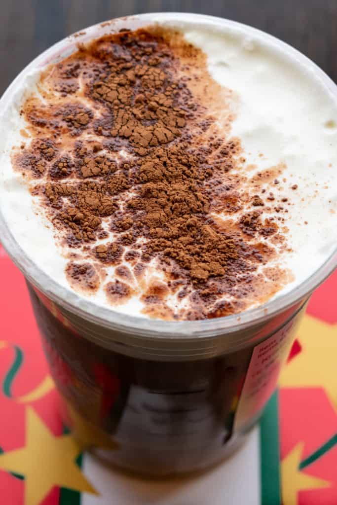 Starbucks Irish Cream Cold Brew with vanilla cream cold foam topping with cocoa powder. 