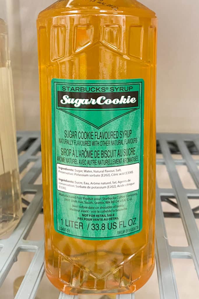 Bottle of Starbucks Sugar Cookie holiday syrup.