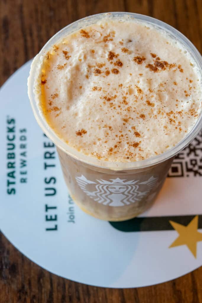 Pumpkin cold foam topping on a Starbucks Pumpkin Cream Cold Brew drink.