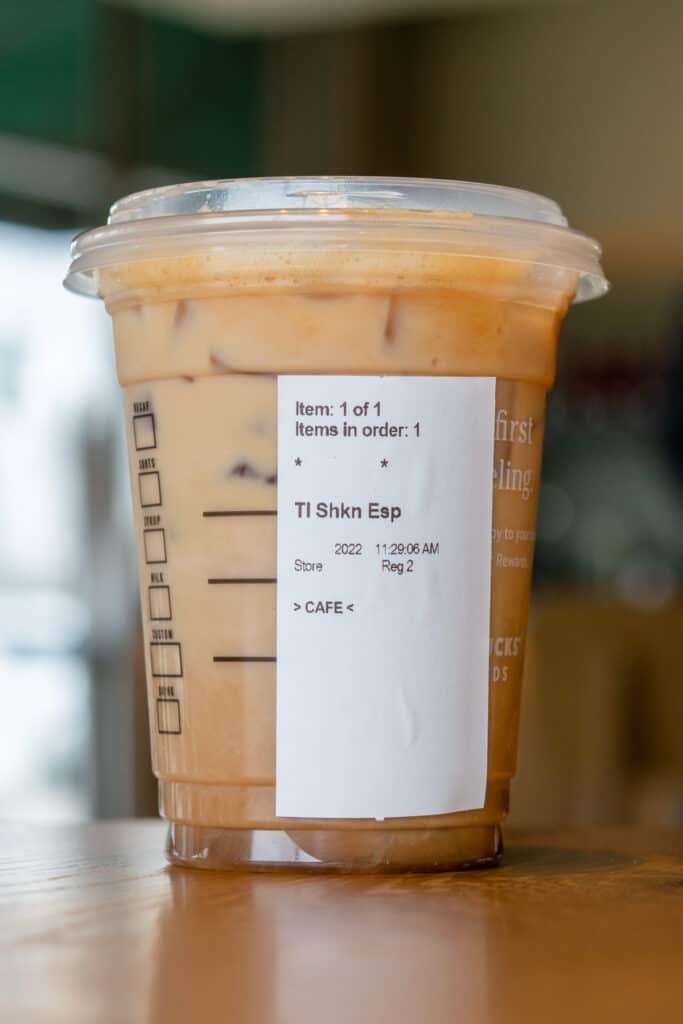 A tall size iced shaken espresso at Starbucks.