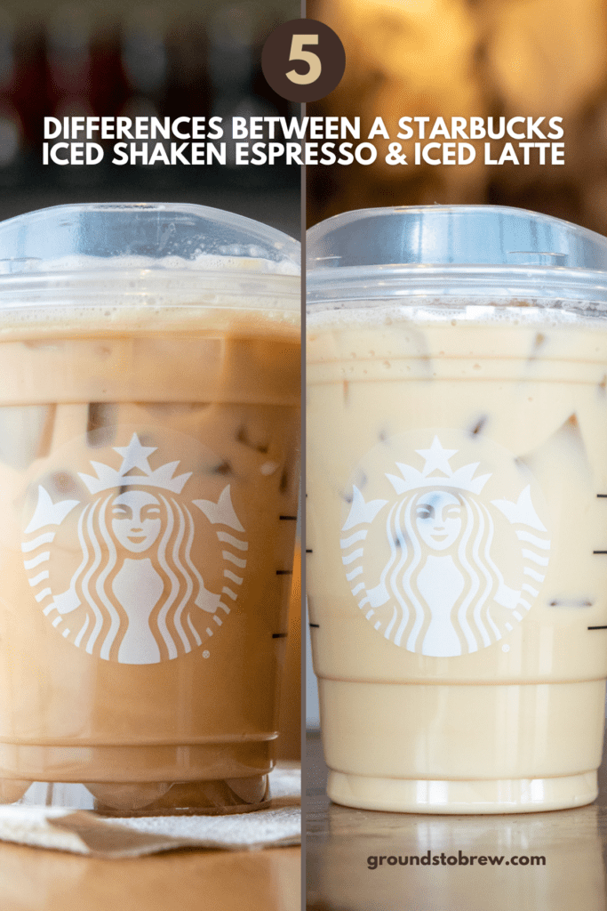 A Starbucks iced shaken espresso next to an iced latte.