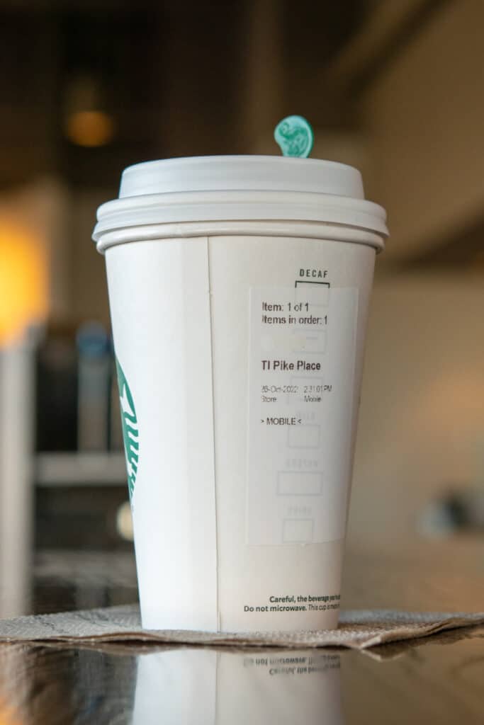 A tall Starbucks Pike Place coffee.