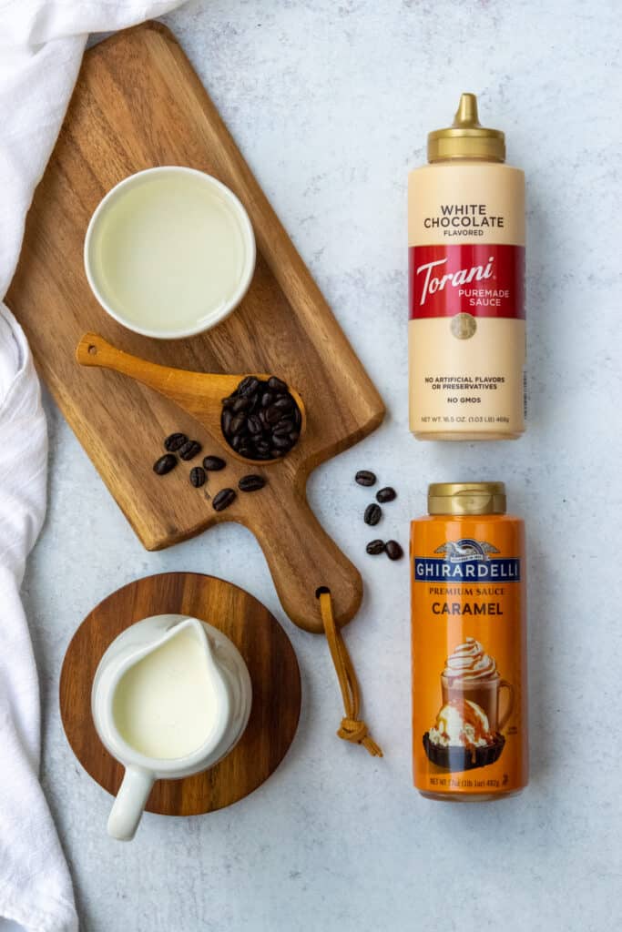 Ingredients to make a copycat Starbucks TikTok white mocha drink at home.