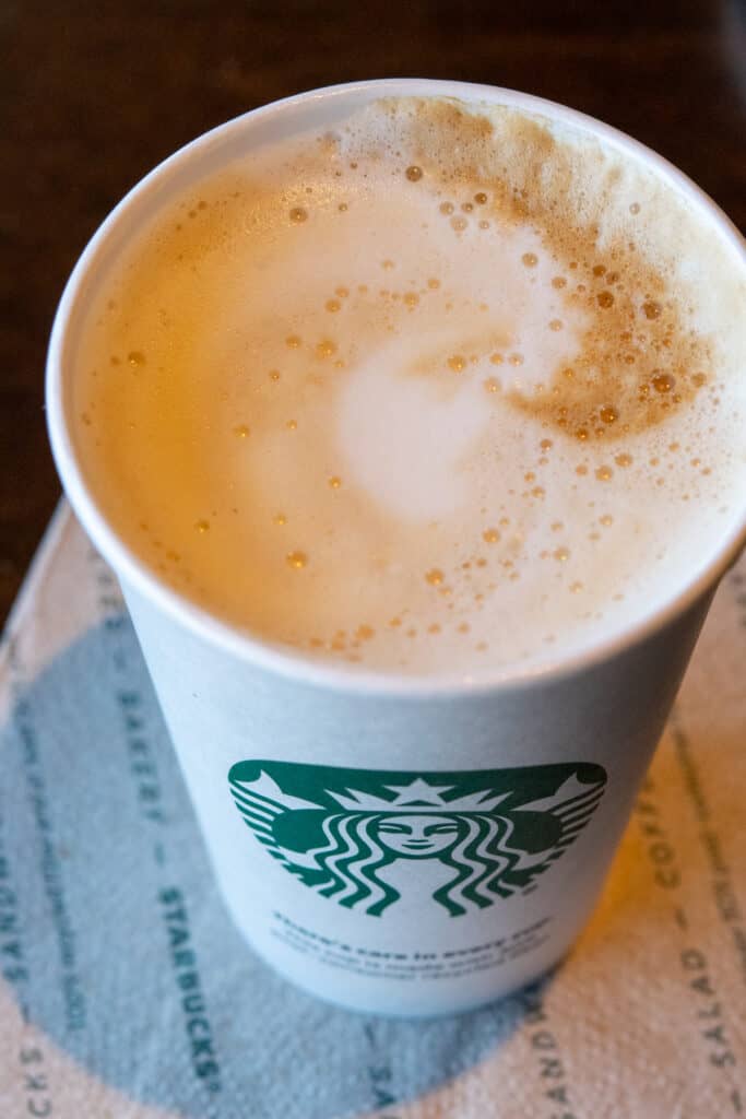 A breve latte showing the creamy foam on top.