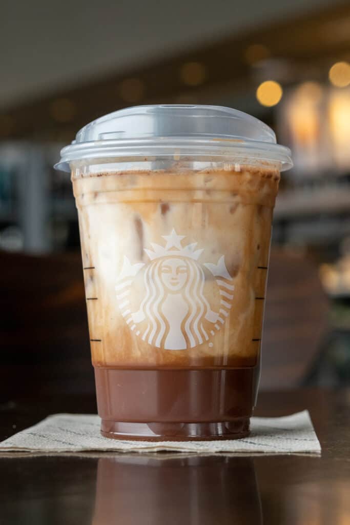 An Iced Chocolate Almondmilk Shaken Espresso from Starbucks.