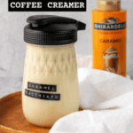 Pinterest pin for caramel macchiato creamer recipe.