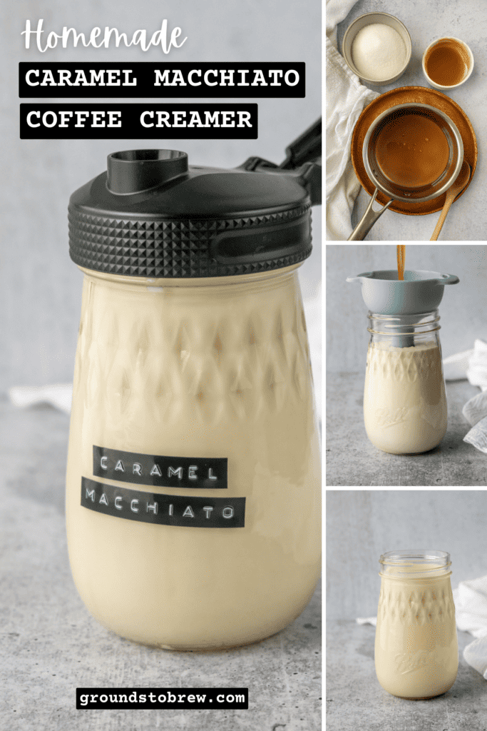 Pinterest pin for homemade caramel macchiato coffee creamer.