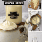 Pinterest pin for homemade white chocolate coffee syrup recipe.