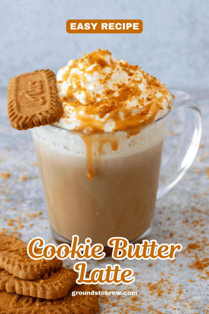 Pinterest pin for homemade Cookie Butter Latte recipe.