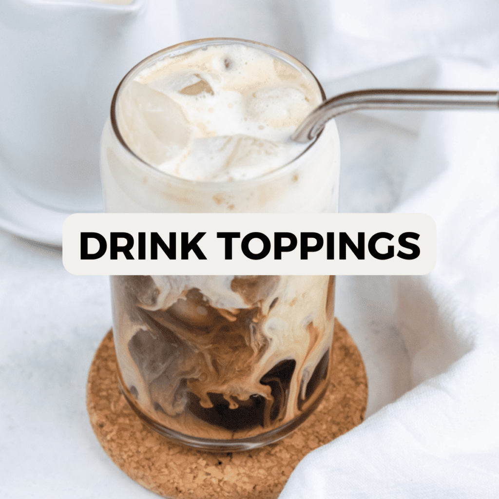 Circular image of a cold brew coffee drink topped with cold foam that links to drink topping recipes.