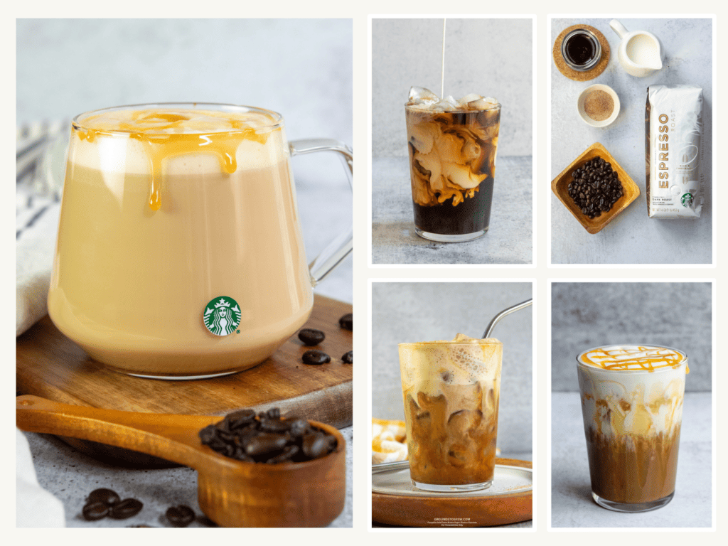 Collage of Starbucks copycat drink recipe photography by Kristin Trapp for Grounds to Brew.