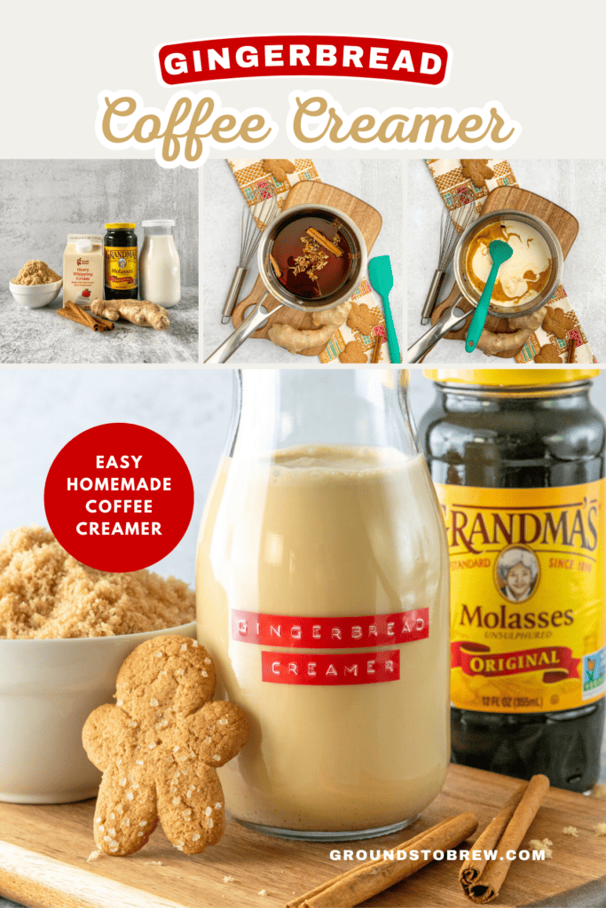 Pinterest pin for homemade gingerbread coffee creamer.