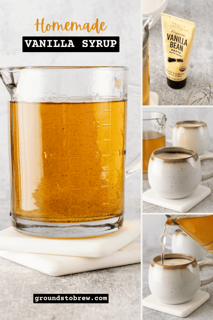 Pinterest pin for homemade vanilla simple syrup recipe.